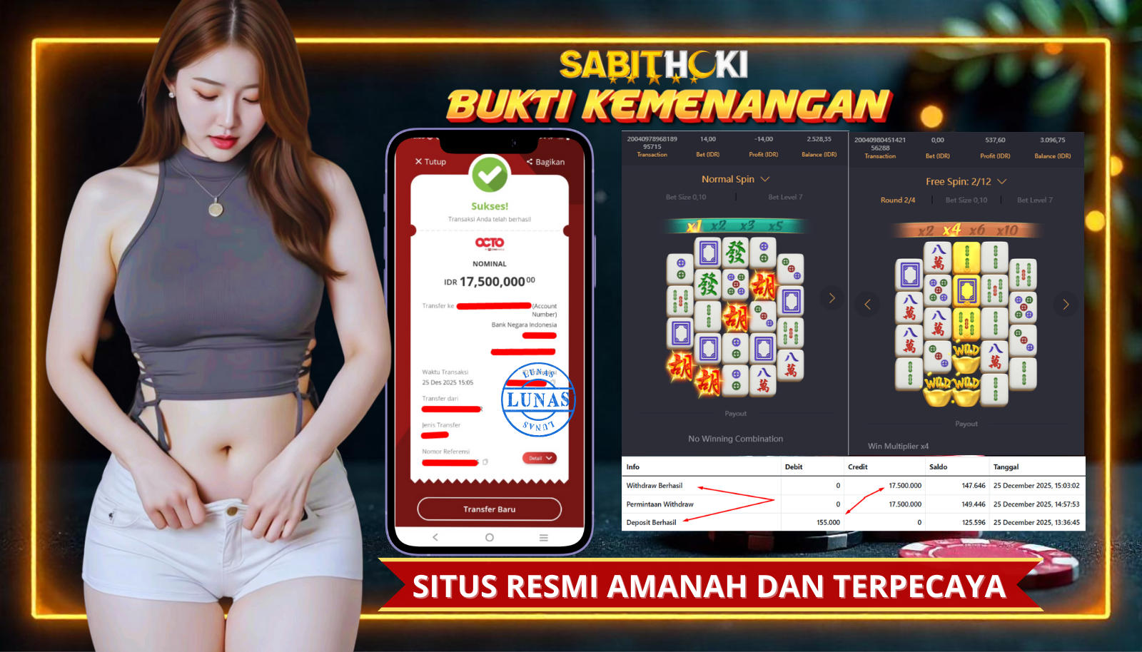 SELAMAT KEPADA MEMBER SETIA SABITHOKI YANG BERHASIL JACKPOT DI MAHJONG WAYS 2